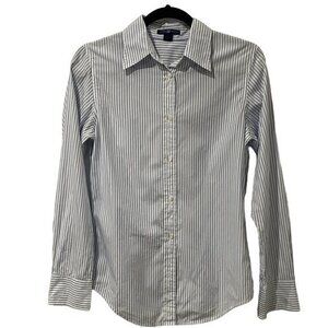 Gap Women Shirt Fitted Button Down Blue White Stripped Button Long Sleeve Size S